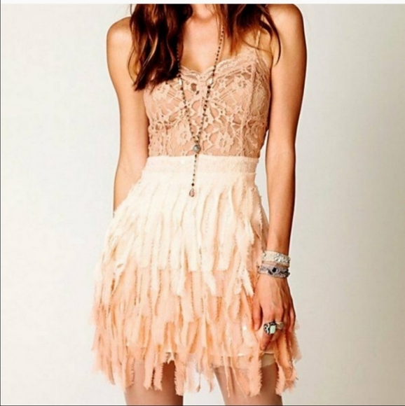 Rare Free People Ombre Feather Sequin Beaded Lace Dress - Picture 1 of 9